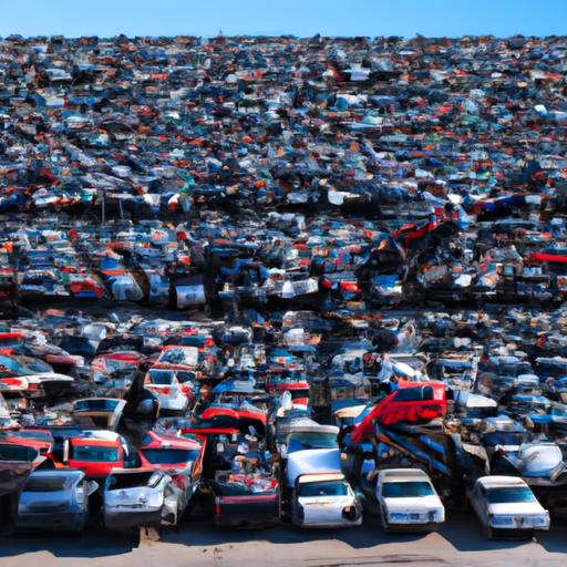 תמונה של מגרש גרוטאות רכב גדול מלא במכוניות מוכנות לפירוק